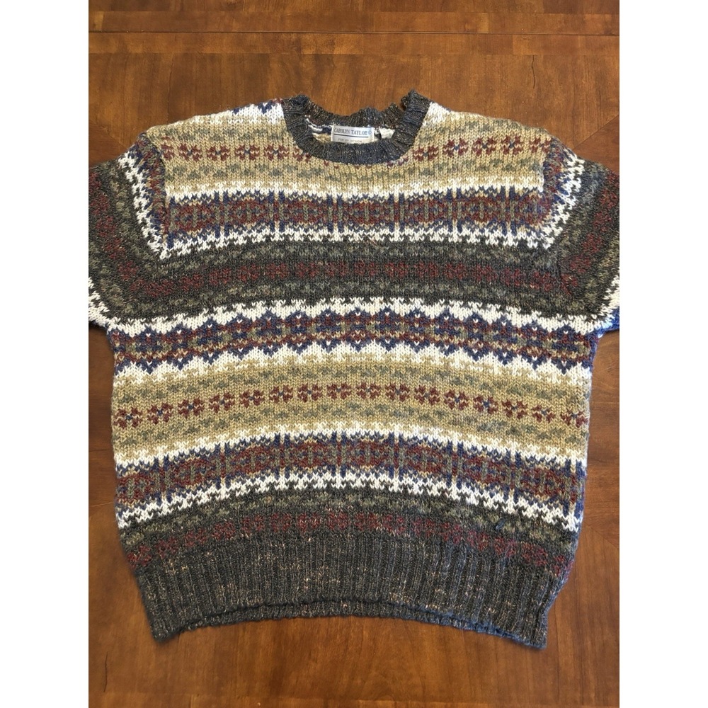 Carolyn Taylor For by Design Sweater Fair Isle Knit Pullover Striped Grandpa Y2K